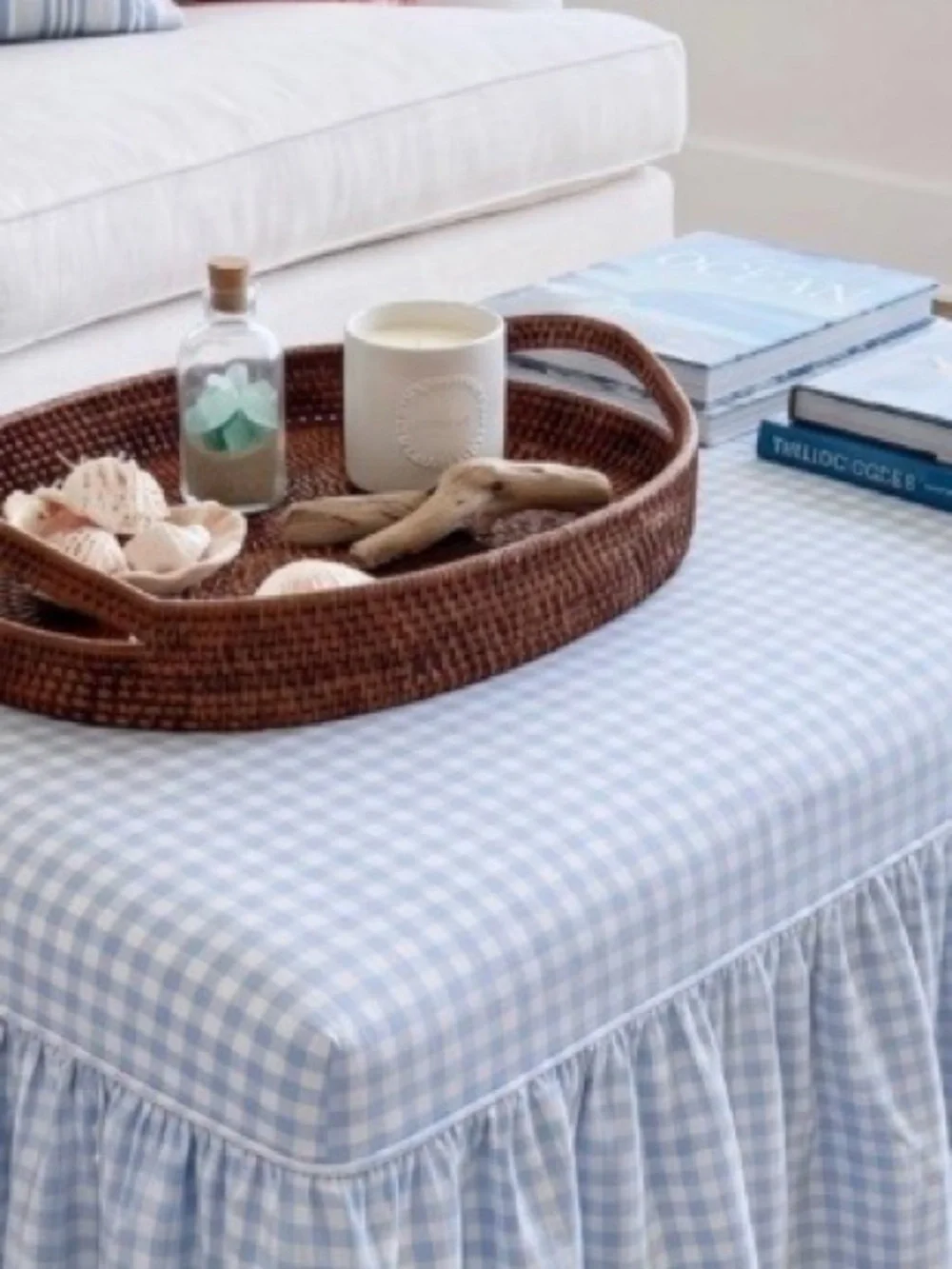 Blue Gingham Living Room Tablecloth Furniture Cover 48x25x18”